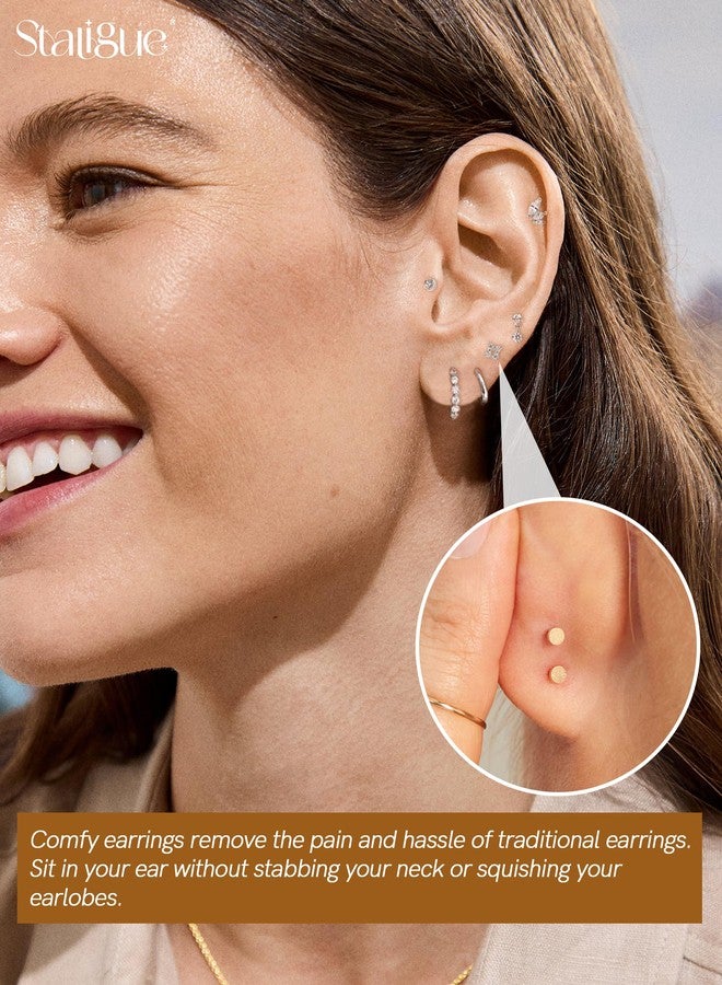 Staligue أقراط ستاليج المضادة للحساسية ذات الظهر المسطح للأذنين الحساسة، أقراط عصرية من الفولاذ الجراحي للنساء والرجال، أطقم أقراط غضروفية صغيرة ذات ظهر مسطح لثقوب متعددة، أقراط حلقية ذات ظهر مسطح قابلة للتكديس - Image 5